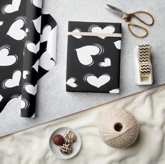 Papier Cadeau Cœurs mignons noirs (Artisanat)