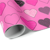 Papier Cadeau Coeurs modernes rose du milieu du siècle (Coin rond)