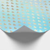 Papier Cadeau Coeurs Monnaie Métallique Aqua Océan Bleu Or Faux (Coin)