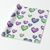 Papier Cadeau Coeurs Motif bleu vert pourpre pour Saint Valentin (Déroulé)