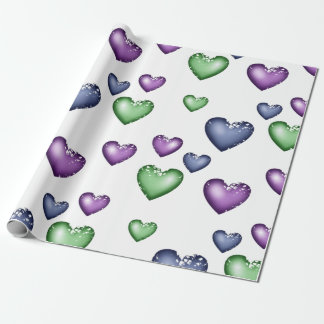 Papier Cadeau Coeurs Motif bleu vert pourpre pour Saint Valentin