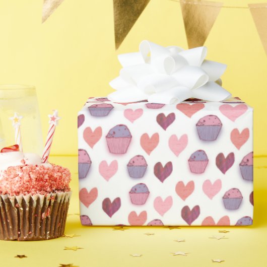 Papier Cadeau Coeurs, motif Cupcakes (Fête d'anniversaire)