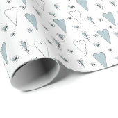 Papier Cadeau Coeurs neutres de genre bleu et blanc tendance (Coin rond)