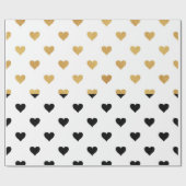 Papier Cadeau Coeurs noir et or (Plat)