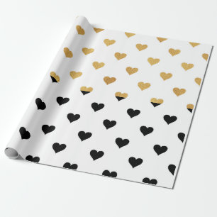 Papier Cadeau Coeurs noir et or