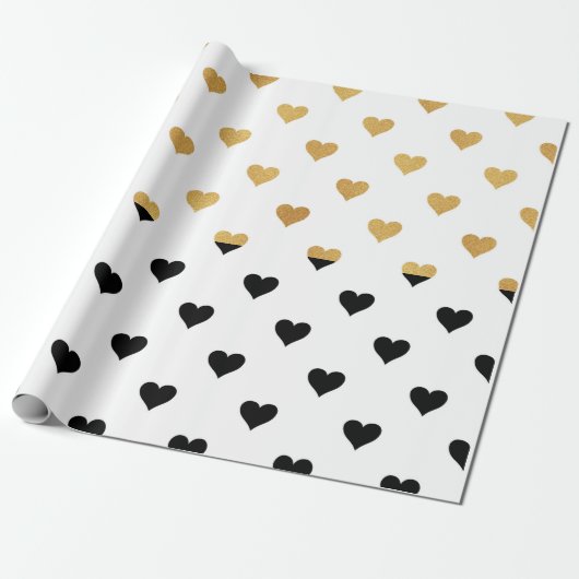 Papier Cadeau Coeurs noir et or (Déroulé)
