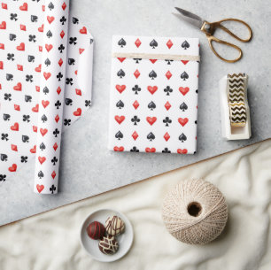 Papier Cadeau Cœurs Noirs Rouges Trèfles Carreaux Piques Cartes