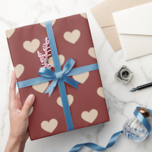 Papier Cadeau Cœurs Pailletés Rouge Crème