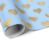 Papier Cadeau Coeurs Pastel Blue et Gold Love (Coin rond)