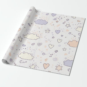 Papier Cadeau Cœurs pastel et nuages Aquarelle Rêve (7)