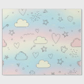 Papier Cadeau Cœurs pastel et nuages Aquarelle Rêve (8) (Plat)