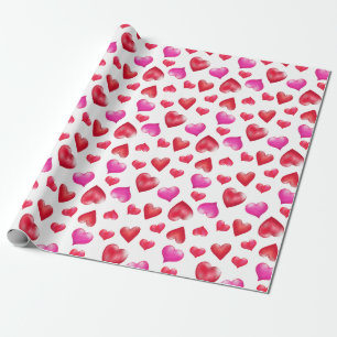 Papier Cadeau Coeurs peints en rouge et rose Saint-Valentin