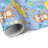 Papier Cadeau Coeurs personnalisés Floral Sloth Baby shower Part (Coin rond)