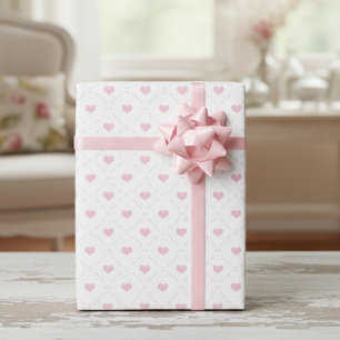 Papier Cadeau Cœurs Petits Roses Doux et Délicats