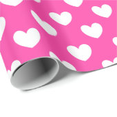 Papier Cadeau Coeurs polka blanc sur rose fuchsia (Coin rond)