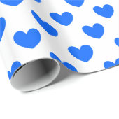 Papier Cadeau Coeurs polka bleu sur blanc (Coin rond)