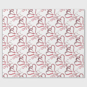 Papier Cadeau Cœurs pour toujours rouges sur fond blanc (Plat)