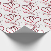 Papier Cadeau Cœurs pour toujours rouges sur fond blanc (Coin)