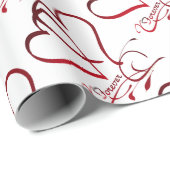 Papier Cadeau Cœurs pour toujours rouges sur fond blanc (Coin rond)