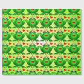 Papier Cadeau Coeurs princiers de grenouille vert joyeux (Plat)