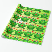 Papier Cadeau Coeurs princiers de grenouille vert joyeux (Déroulé)