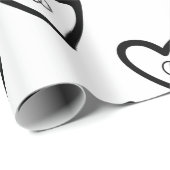 Papier Cadeau Coeurs romantiques Anneaux Motif noir Mariage nupt (Coin rond)