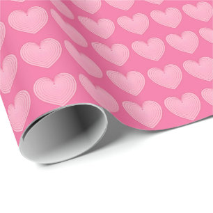 Papier Cadeau cœurs rose corail, fond rose plus foncé
