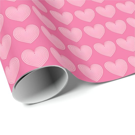 Papier Cadeau cœurs rose corail, fond rose plus foncé (Coin rond)