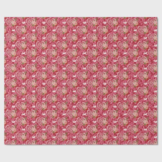 Papier Cadeau Coeurs Rose cupides (Plat)