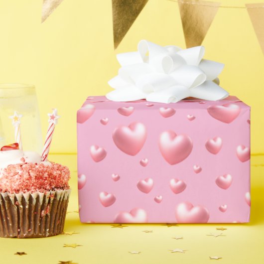 Papier Cadeau Cœurs roses (Fête d'anniversaire)