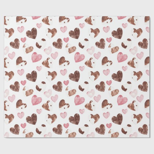 Papier Cadeau Cœurs roses Anniversaire imprimé vache marron Coco (Plat)