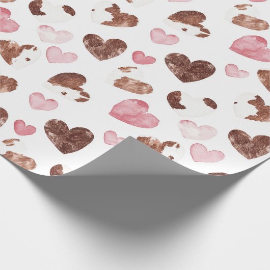 Papier Cadeau Cœurs roses Anniversaire imprimé vache marron Coco (Coin)