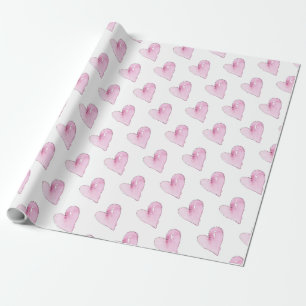 Papier Cadeau Coeurs roses Artisan Aquarelle Art Sweet Love