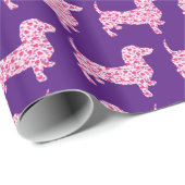 Papier Cadeau Coeurs roses Dachsund (Coin rond)