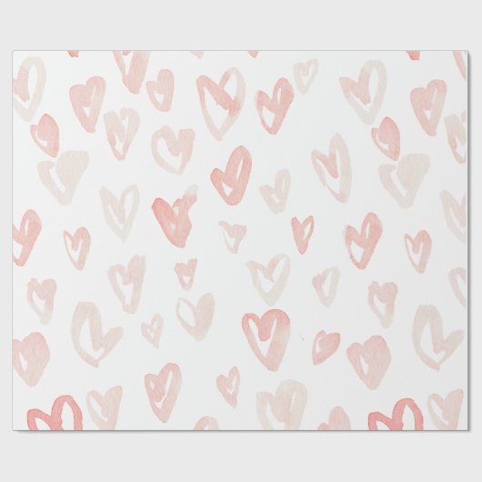 Papier Cadeau Coeurs roses d'aquarelle de Saint-Valentin (Plat)