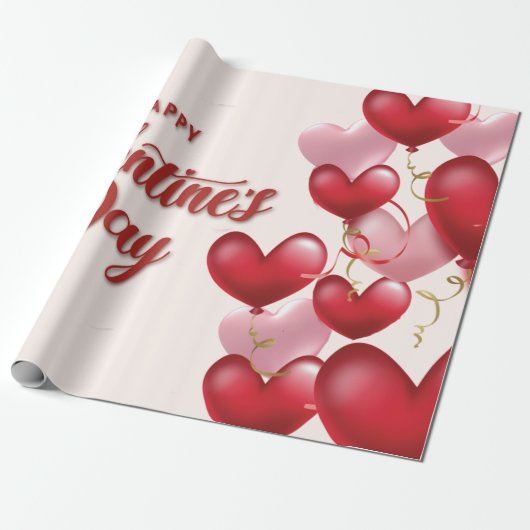 Papier Cadeau Coeurs roses Élégants La Saint-Valentin Envelopper (Déroulé)
