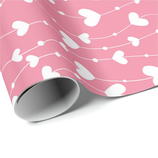 Papier Cadeau Cœurs roses et blancs pour son anniversaire Baby S (Coin rond)