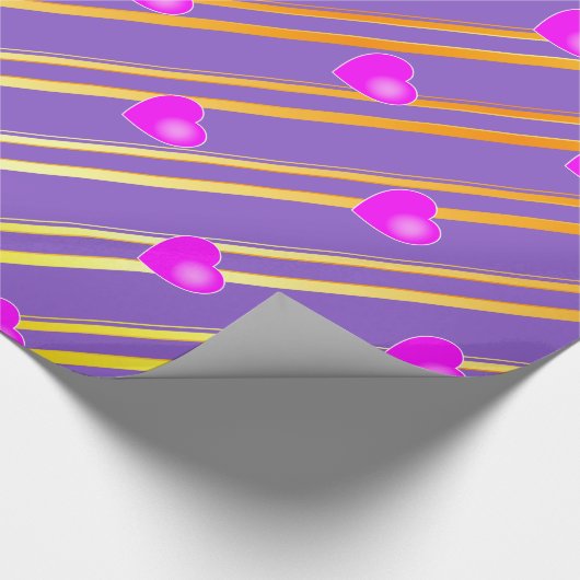 Papier Cadeau Coeurs roses et rayures d'or (Coin)