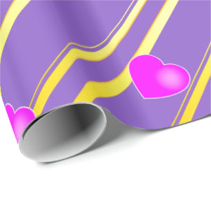 Papier Cadeau Coeurs roses et rayures d'or