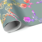 Papier Cadeau Coeurs Roses Faberge sur Pale Blue Moss Wrapping P (Coin rond)