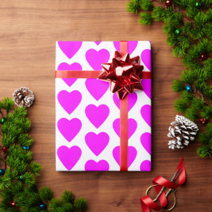 Papier Cadeau Cœurs roses magenta sur fond blanc