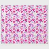 Papier Cadeau Coeurs roses mignons et filles Joyeux anniversaire (Plat)