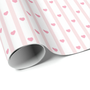 Papier Cadeau Cœurs roses, rayures, anniversaire, valentin, douc
