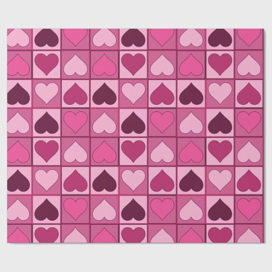 Papier Cadeau Coeurs roses romantiques en haut et en bas (Plat)