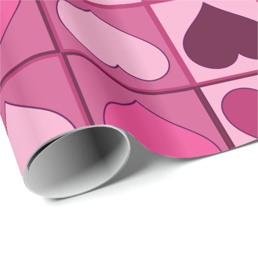 Papier Cadeau Coeurs roses romantiques en haut et en bas (Coin rond)