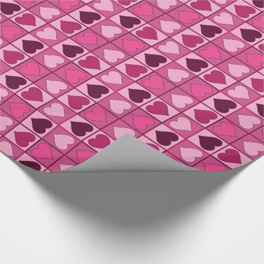 Papier Cadeau Coeurs roses romantiques en haut et en bas (Coin)