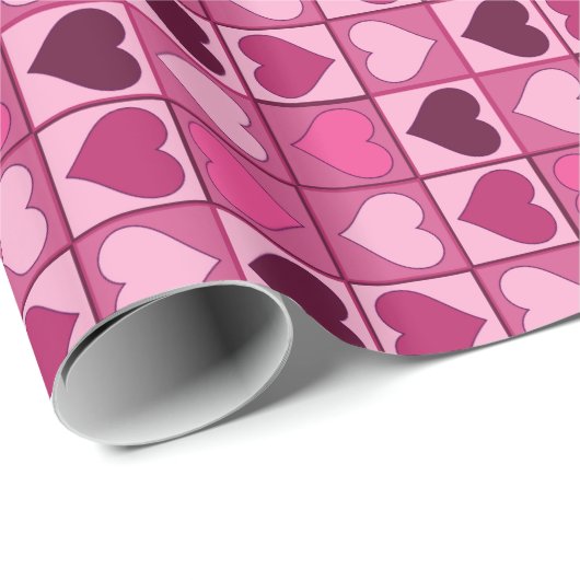 Papier Cadeau Coeurs roses romantiques en haut et en bas (Coin rond)