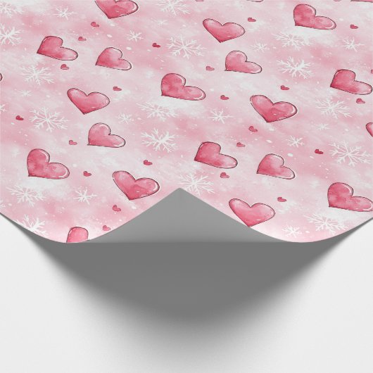 Papier Cadeau Coeurs roses Snowflakes Noël (Coin)