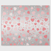 Papier Cadeau Coeurs roses sur argent (Plat)