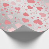 Papier Cadeau Coeurs roses sur argent (Coin)
